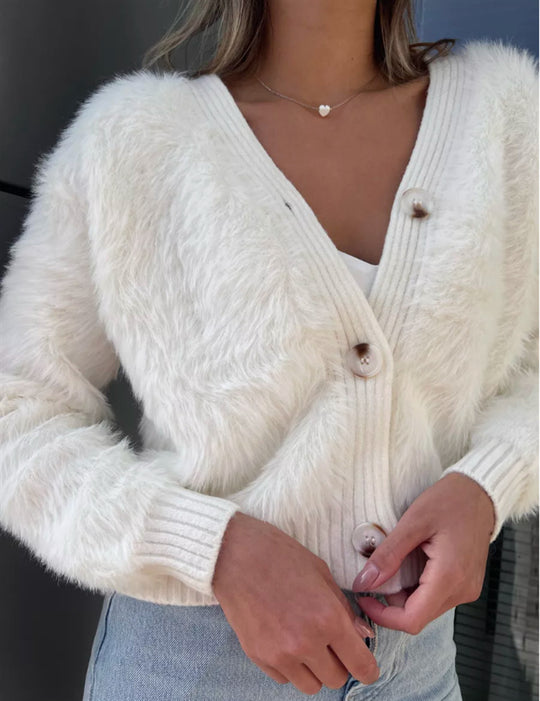 Damen Flauschiger Kurz-Kardigan Heidi-Mode