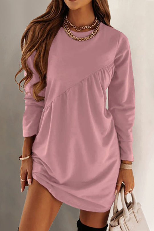 Heidi-Mode | O Hals Langarm Babydoll Tunika Kleid