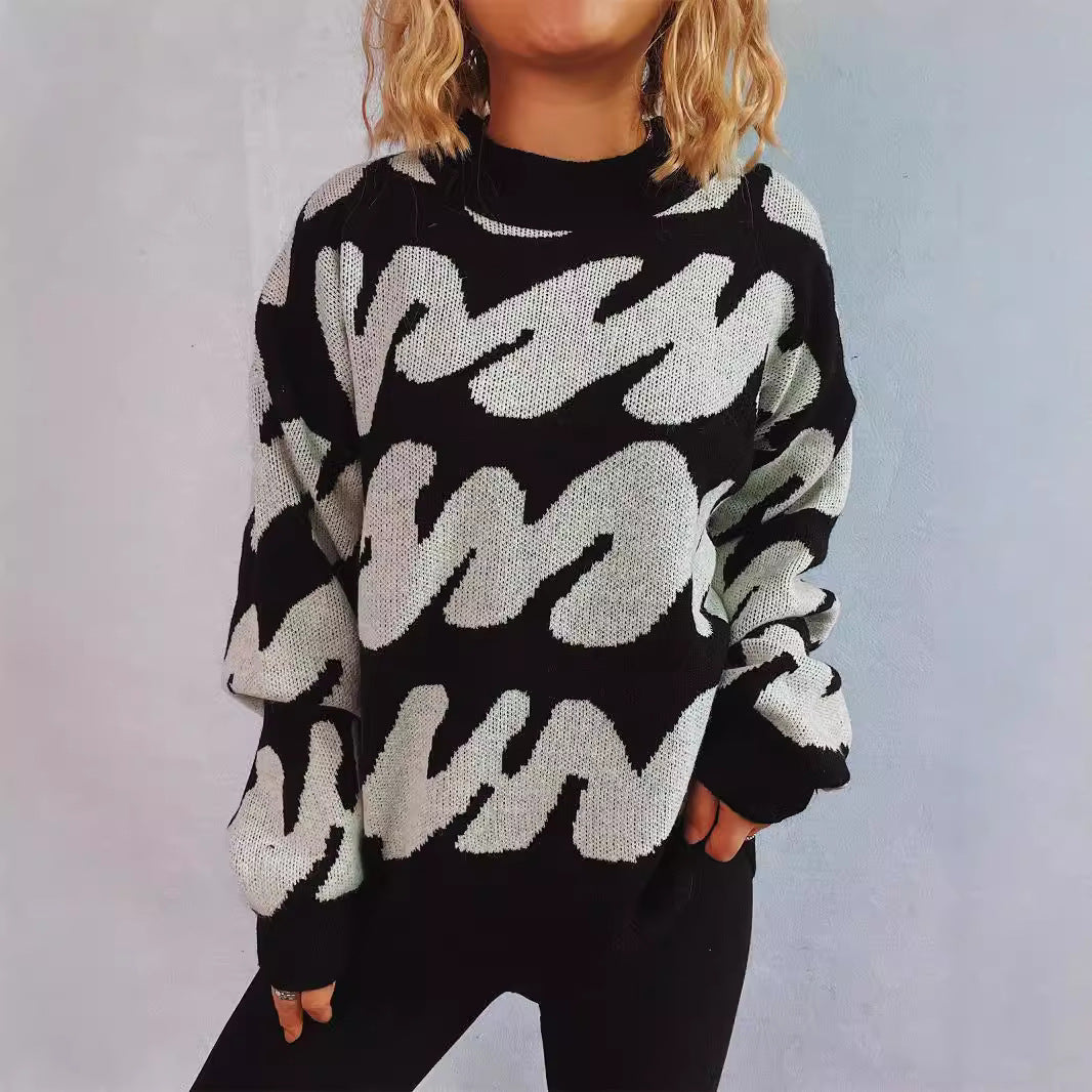 Damen lässiger Pullover mit modernem Farbblockdesign und voluminösen Ärmeln Heidi-Mode