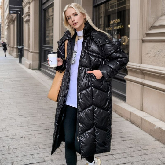Damen lange isolierte Pufferjacke mit voluminösem Schnitt und praktischen Eingrifftaschen Heidi-Mode