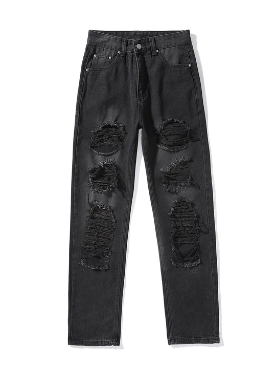 Heidi-Mode | Damen High Waist Locker Sitzende Jeans mit Rissen und Löchern