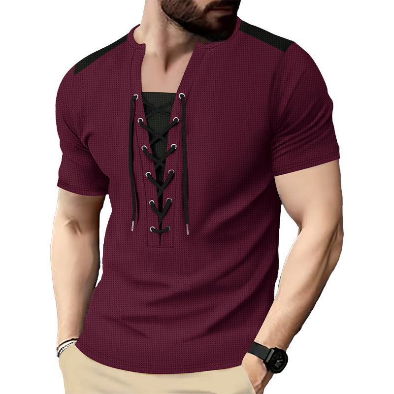Herren Kurzarm Shirt mit sportlichem Schnürdesign Heidi-Mode