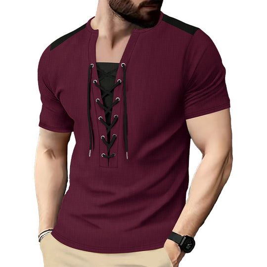 Herren Kurzarm Shirt mit sportlichem Schnürdesign Heidi-Mode