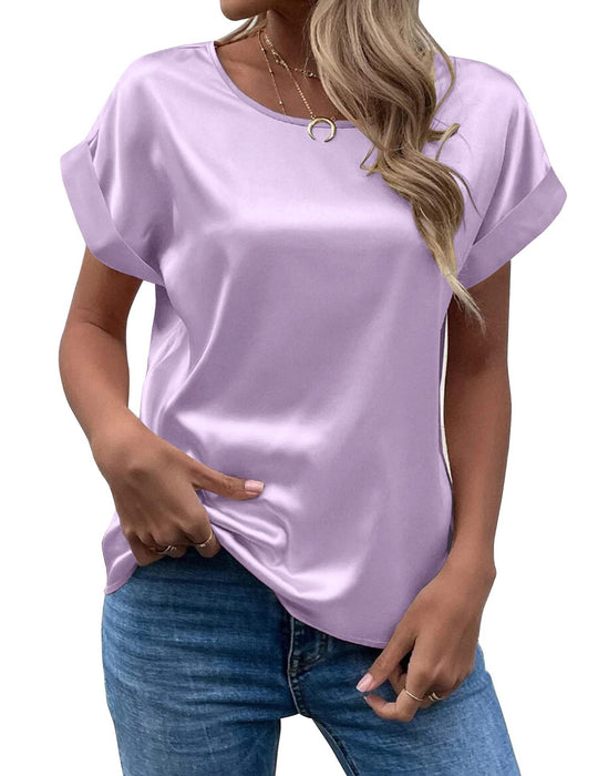 Damen Elegantes Kurzarmshirt aus hochwertigem Satinmaterial Heidi-Mode