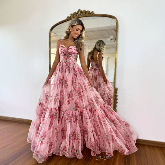 Damen Maxikleid mit floralem Tüll und voluminösem Rock Heidi-Mode