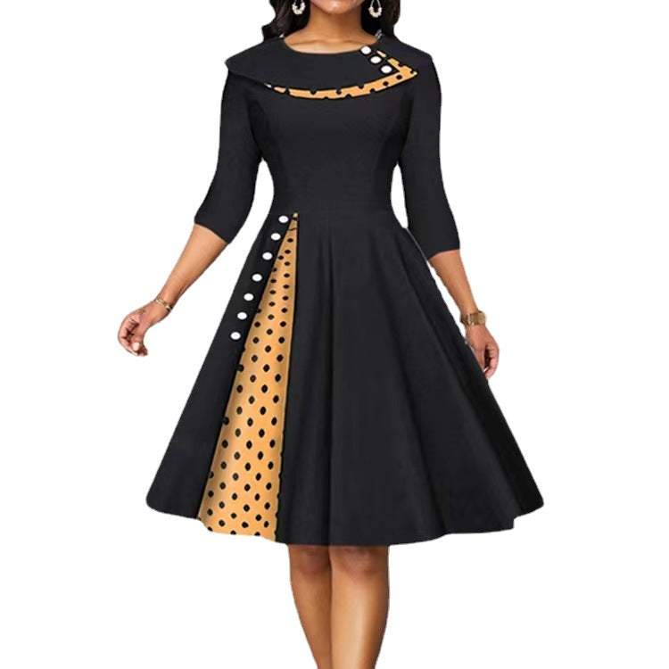 Damen Vintage Elegantes Kleid mit einzigartigem Polka-Dot-Design und ausgestelltem Rock Heidi-Mode