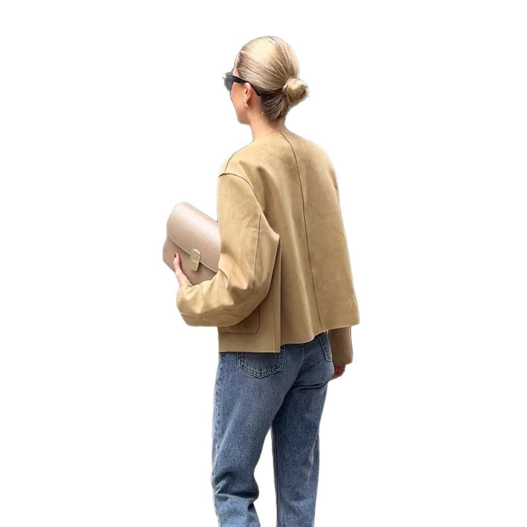 Damen modische Kurzjacke mit praktischen Taschen und Knopfverschluss Heidi-Mode
