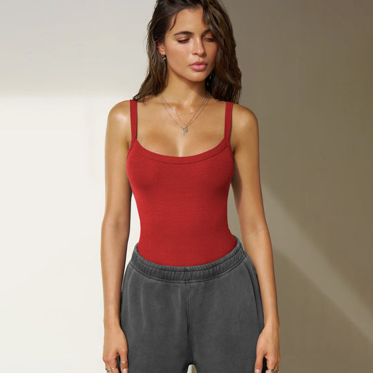 Damen Figurbetonter Body mit verstellbaren Spaghettiträgern Heidi-Mode