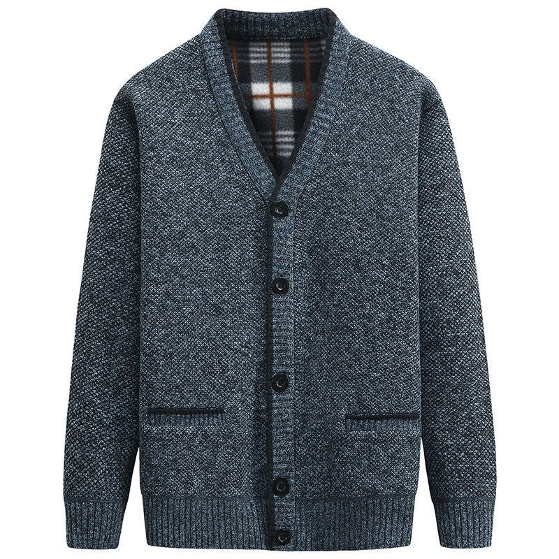 Herren Strickjacke mit kariertem Innenfutter und praktischen Taschen Heidi-Mode