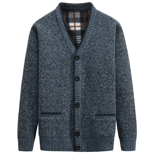 Herren Strickjacke mit kariertem Innenfutter und praktischen Taschen Heidi-Mode