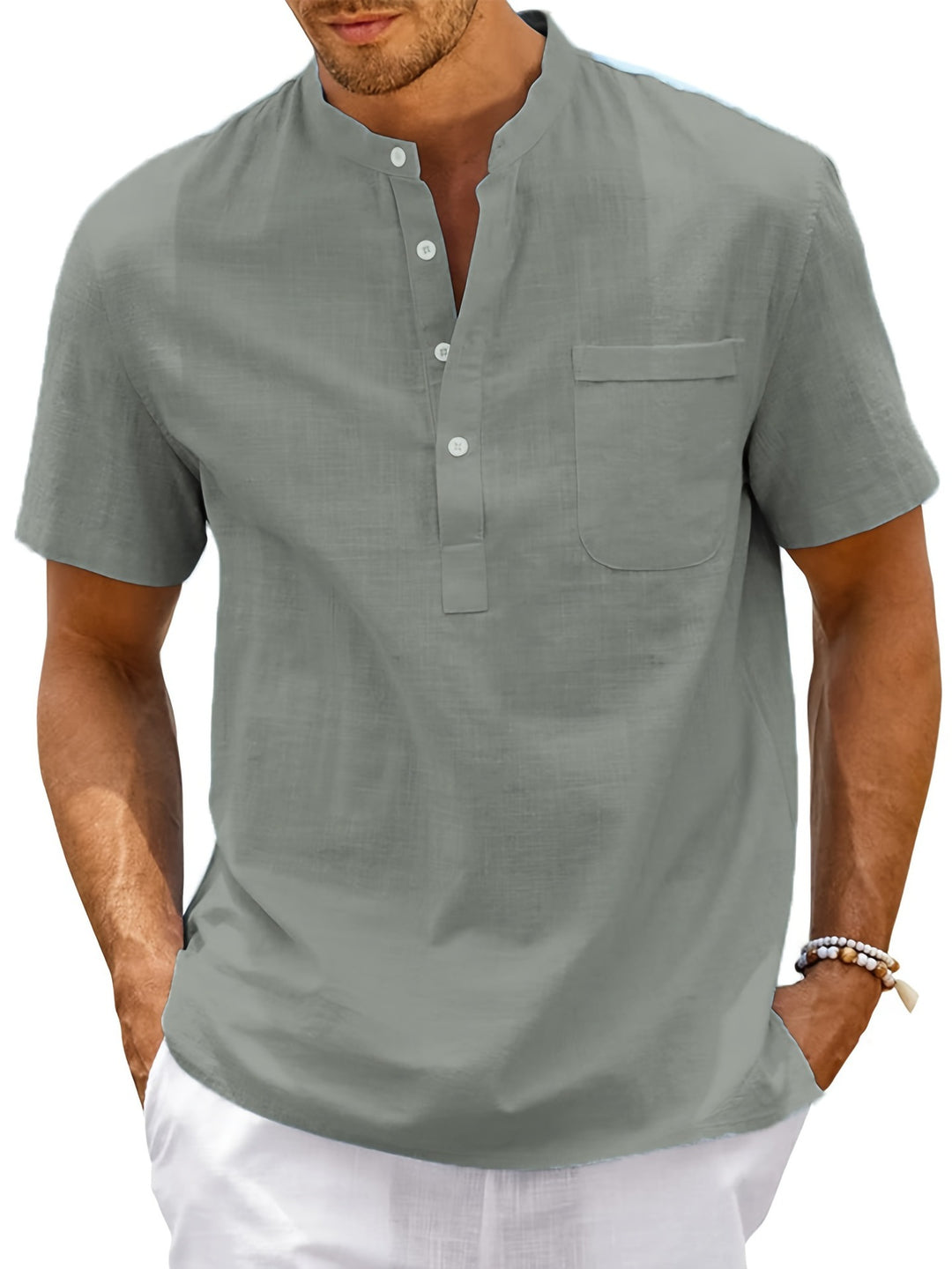 Herren Komfortables Kurzarm-Hemd mit Stehkragen Heidi-Mode