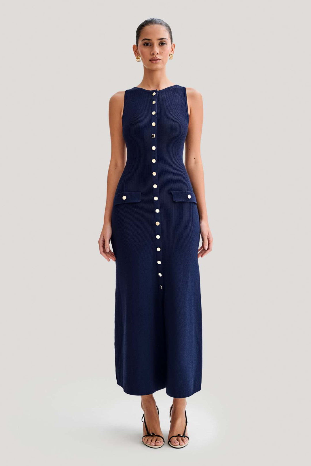 Damen Langes Wickelkleid mit Knopfdetails und praktischen Taschen Heidi-Mode
