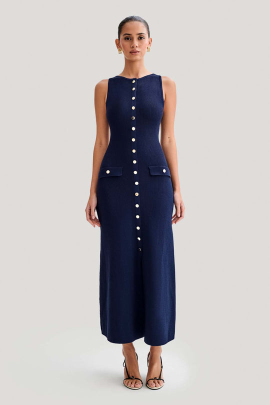 Damen Langes Wickelkleid mit Knopfdetails und praktischen Taschen Heidi-Mode