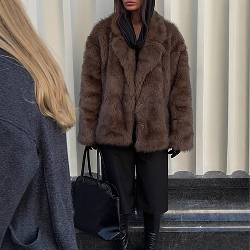 Damen Kunstfelljacke im oversized Design mit lässigem Schnitt Heidi-Mode
