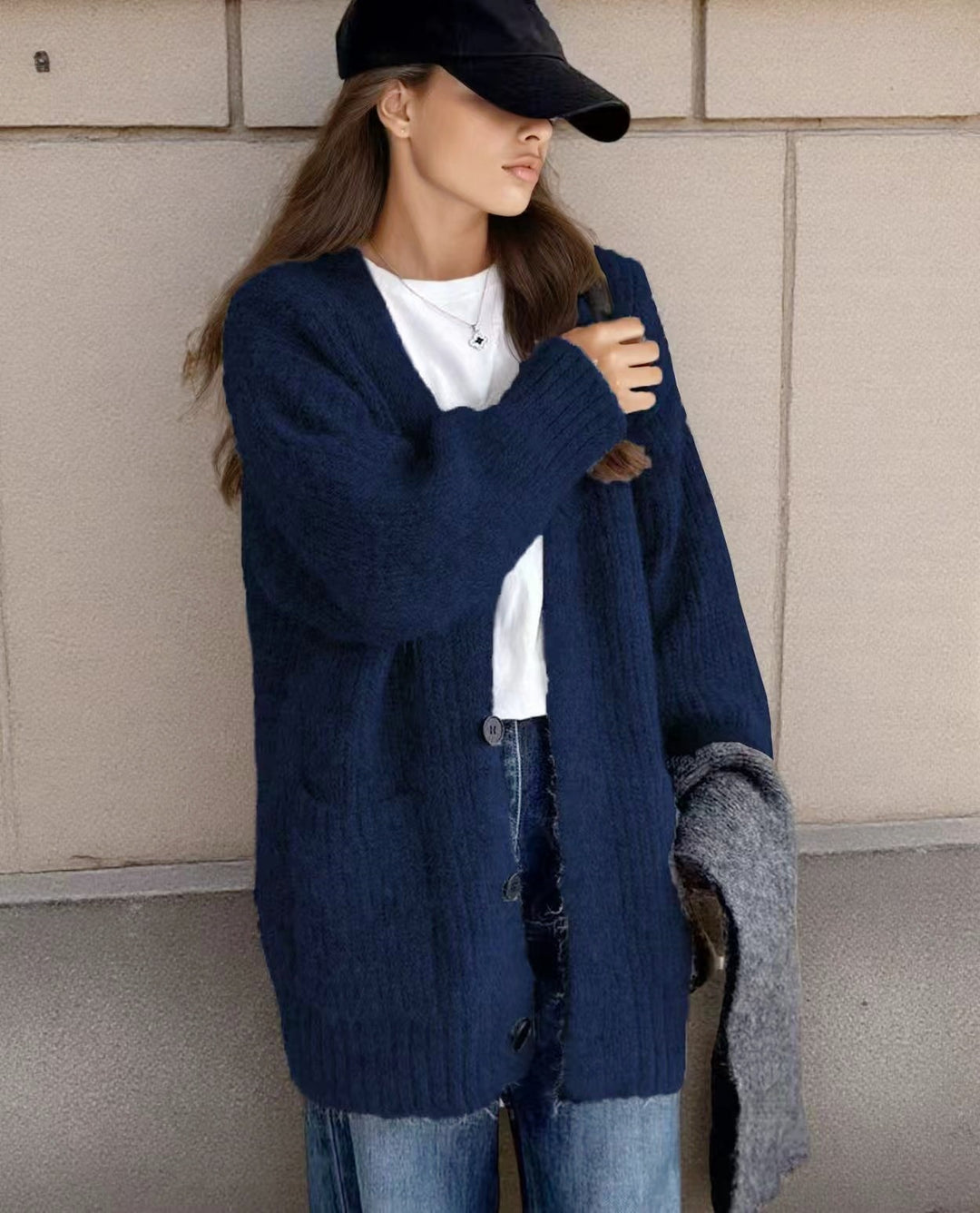 Damen Grobstrick-Cardigan mit einzigartigen Strukturmustern und praktischen Taschen Heidi-Mode