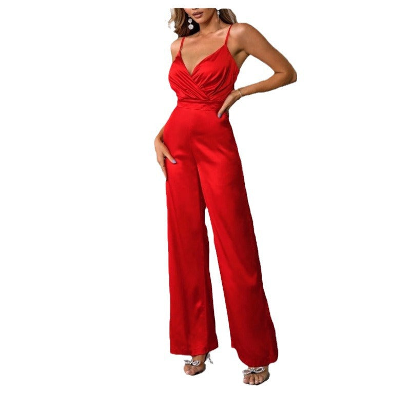 Damen eleganter Overall mit taillierter Drapierung und feinen Trägern Heidi-Mode