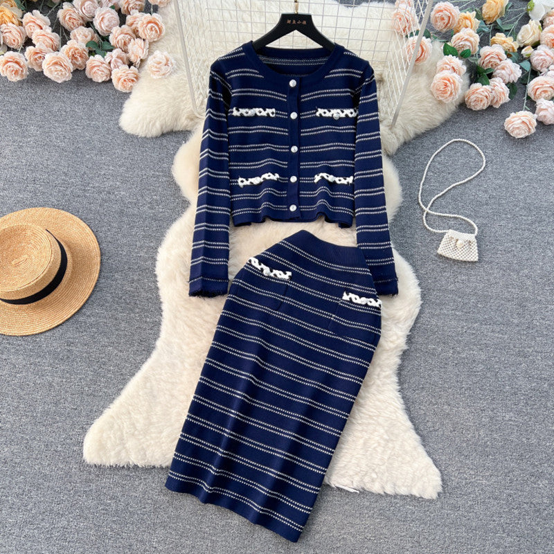 Damen eleganter Strickanzug mit Reißverschluss Heidi-Mode