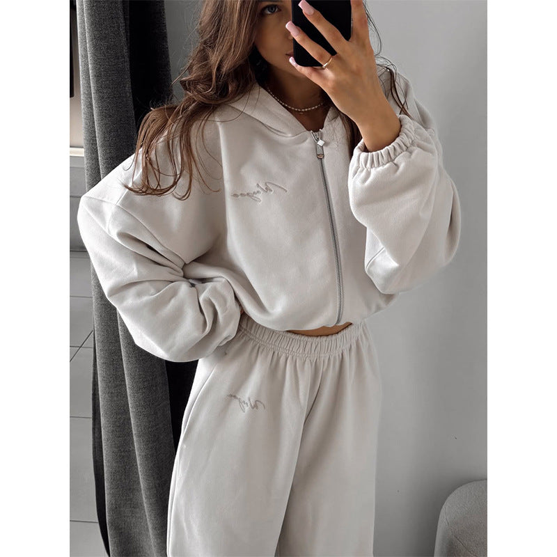 Damen lässiges Cropped Sweatshirt und Jogginghose Set Heidi-Mode