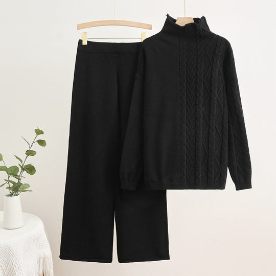 Damen gemütliches Strick-Loungewear-Set mit hochgeschlossenem Kragen Heidi-Mode