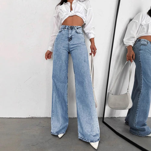 Damen Weite Flared Jeans mit hohem Bund und modischen Rissdetails Heidi-Mode