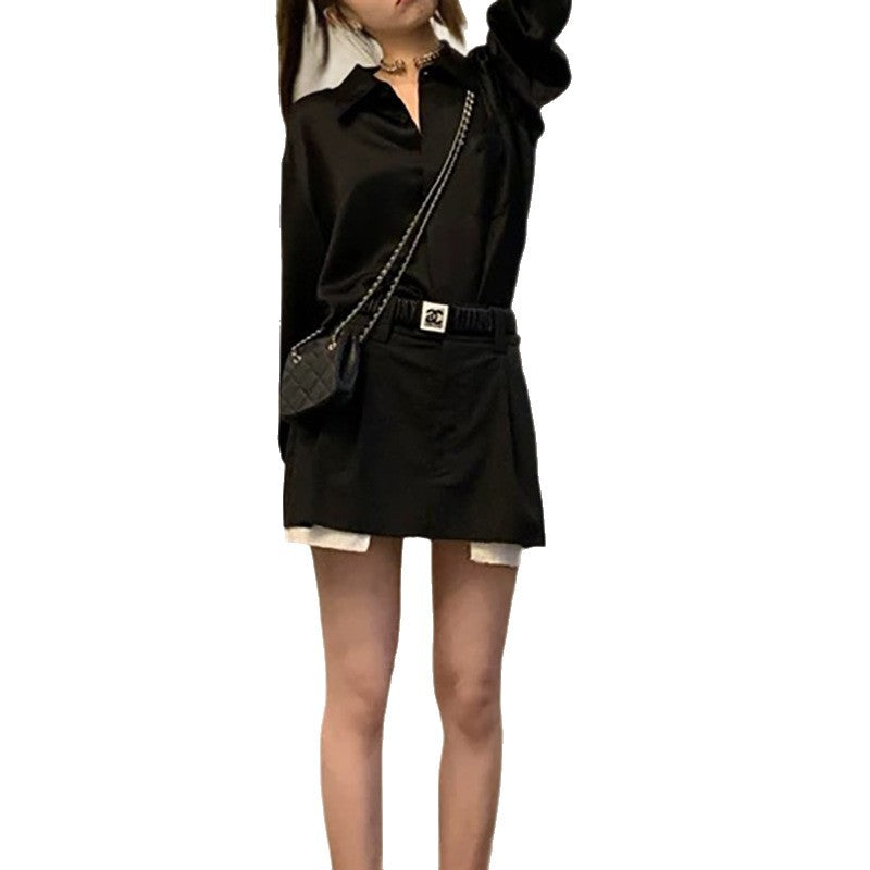 Damen elegante Satinkleidung mit feinem monochromatischem Design Heidi-Mode