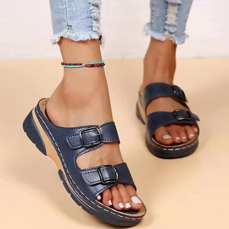 Damen Komfortable Clogs mit doppeltem Schnallenverschluss und ergonomischer Sohle Heidi-Mode