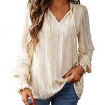 Damen lässige V-Ausschnitt Bluse mit Rüschendetails Heidi-Mode