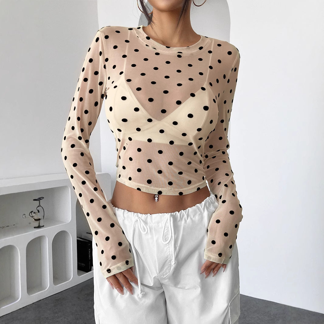 Damen Transparente Longsleeve-Bluse mit Polka Dots Heidi-Mode