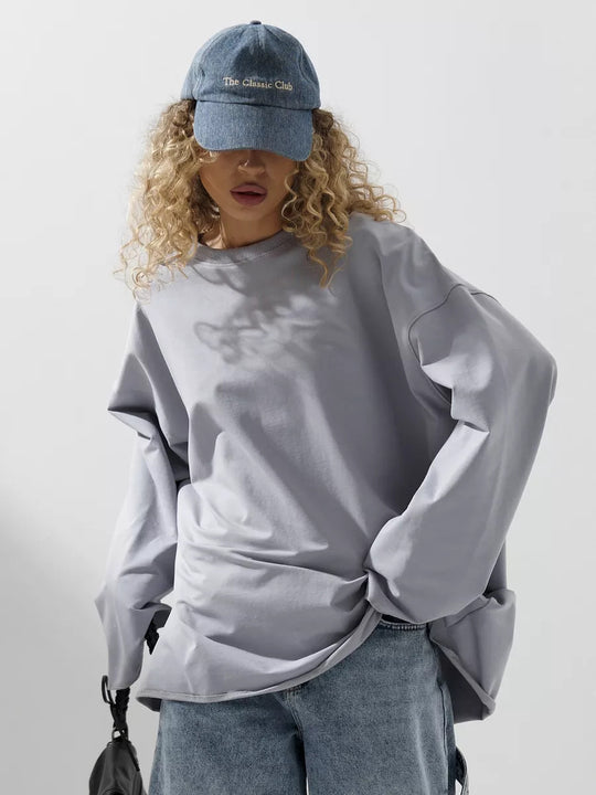 Damen Oversized Sweatshirt mit langen Ärmeln und Rundhalsausschnitt Heidi-Mode