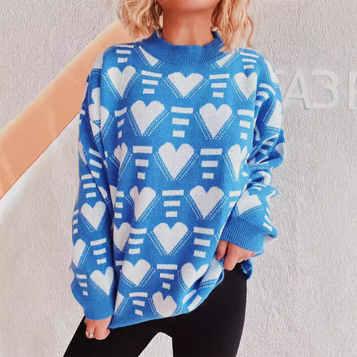 Damen gestrickter Pullover im modernen Herzdesign mit weitem Schnitt Heidi-Mode
