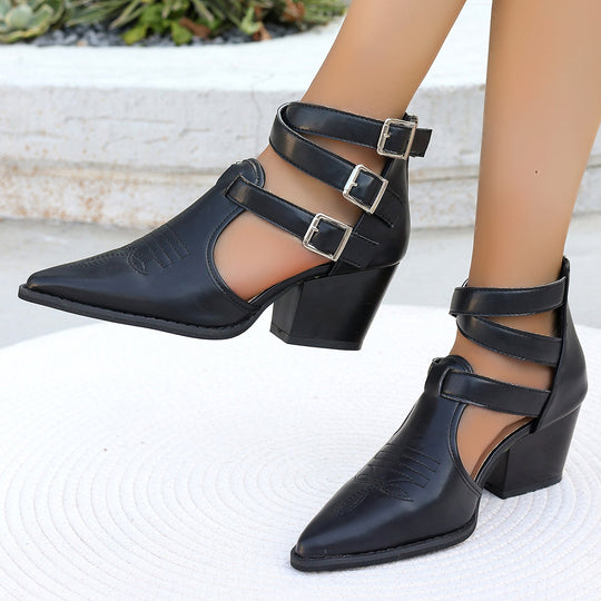 Damen elegante Slingpumps mit asymmetrischem Riemendesign und bequemem Blockabsatz Heidi-Mode