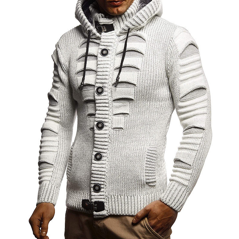 Herren Strickjacke mit Kapuze und dekorativen Knopfdetails Heidi-Mode