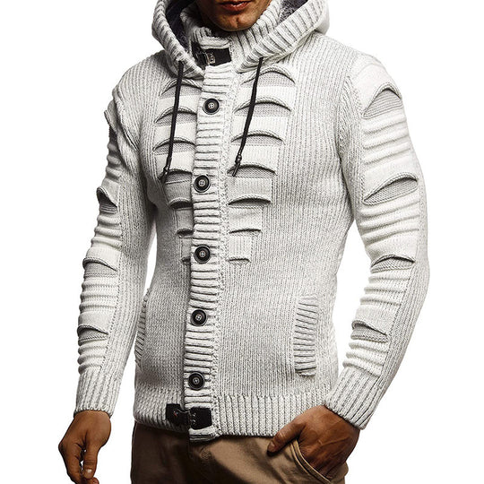 Herren Strickjacke mit Kapuze und dekorativen Knopfdetails Heidi-Mode
