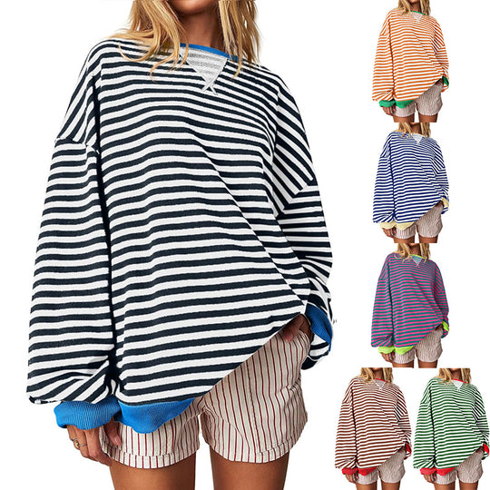 Damen Bequeme Streifenpulli mit Raglanärmeln und elastischen Bündchen Heidi-Mode
