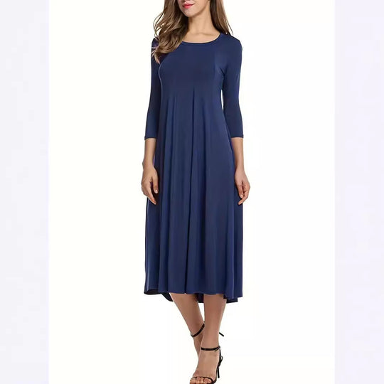 Damen Midi-Kleid mit schmeichelndem Schnitt und 3/4-Ärmeln Heidi-Mode