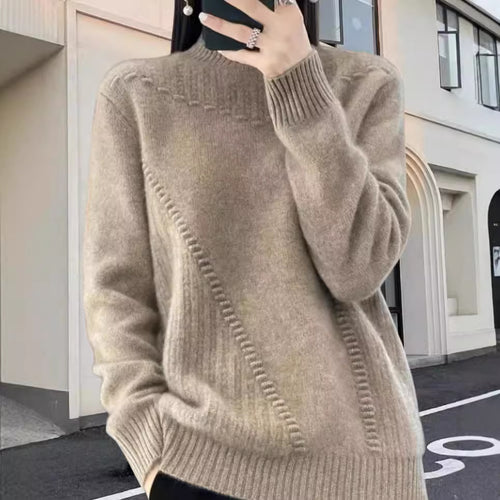 Damen Strickpullover mit elegantem Stehkragen und strukturiertem Design Heidi-Mode