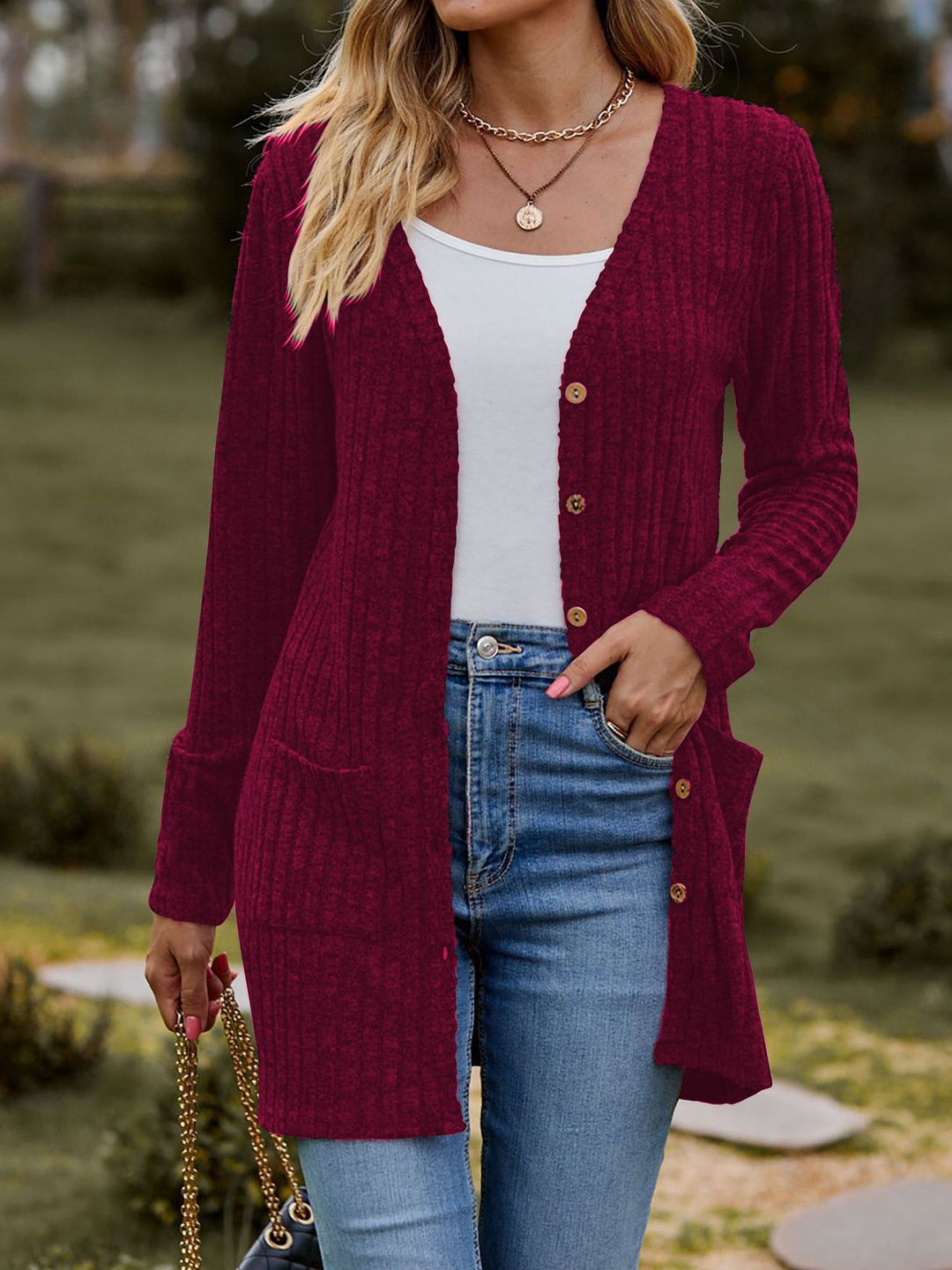 Damen Langstrickjacke mit strukturiertem Obermaterial und praktischen Taschen Heidi-Mode