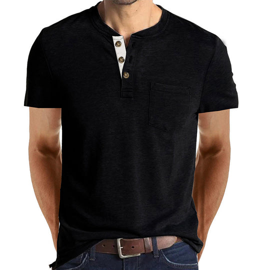 Herren T-Shirt mit strukturiertem Kragen und Brusttasche Heidi-Mode