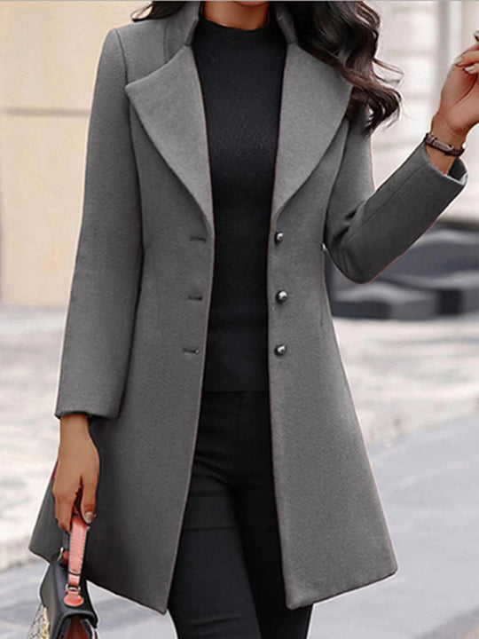 Damen Eleganter Mantel mit modernem Kragen und praktischen Knöpfen Heidi-Mode
