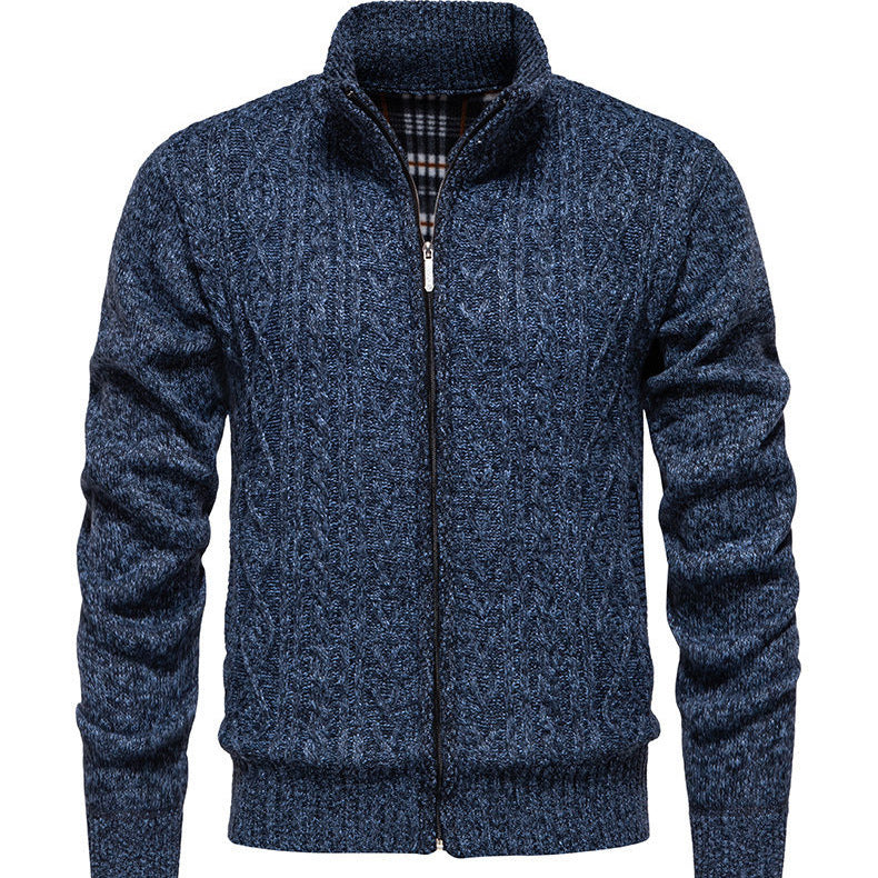 Herren Strickjacke mit hohem Kragen und Reißverschluss Heidi-Mode
