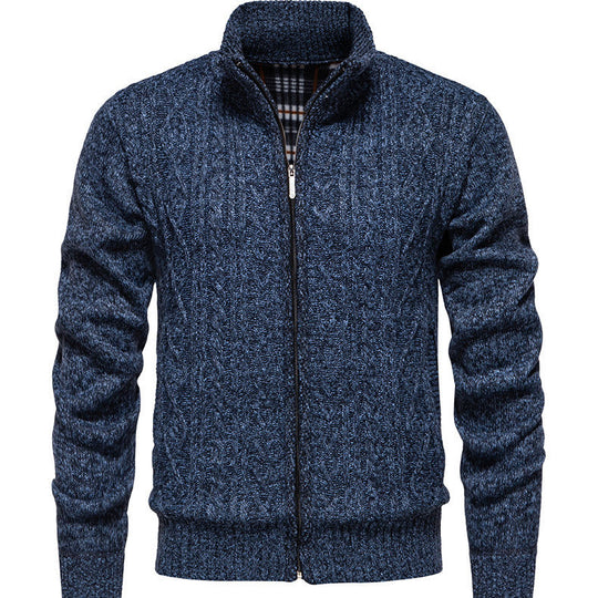 Herren Strickjacke mit hohem Kragen und Reißverschluss Heidi-Mode