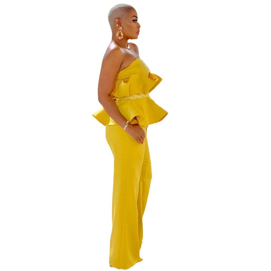 Damen Peplum Jumpsuit mit elegantem Oberteil und weiten Beinen Heidi-Mode