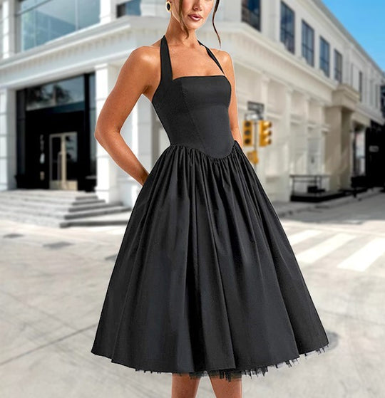 Damen A-Linien Cocktailkleid mit schulterfreiem Design und voluminösem Rock Heidi-Mode