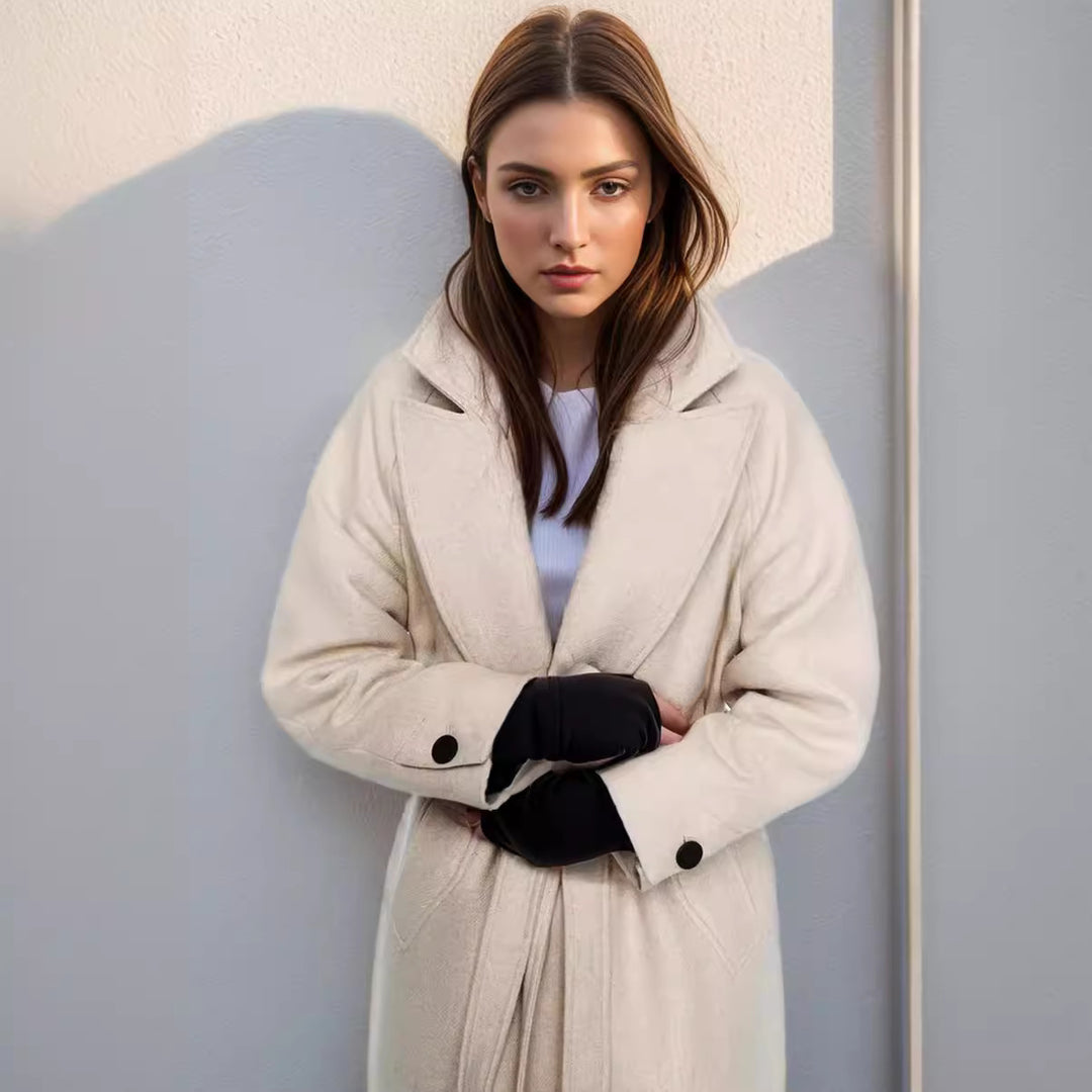 Damen eleganter Wollmantel mit Gürtel und weit geschnittenen Ärmeln Heidi-Mode