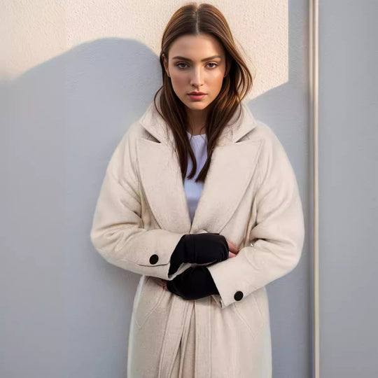 Damen eleganter Wollmantel mit Gürtel und weit geschnittenen Ärmeln Heidi-Mode