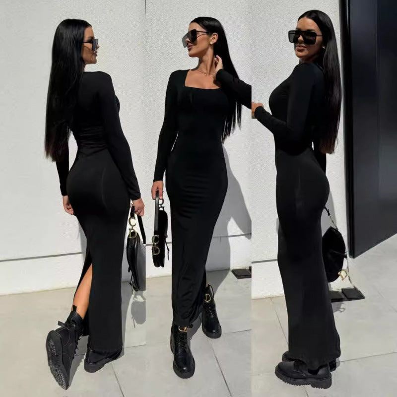 Damen Tierdruck Langarm Maxi Kleid Heidi-Mode