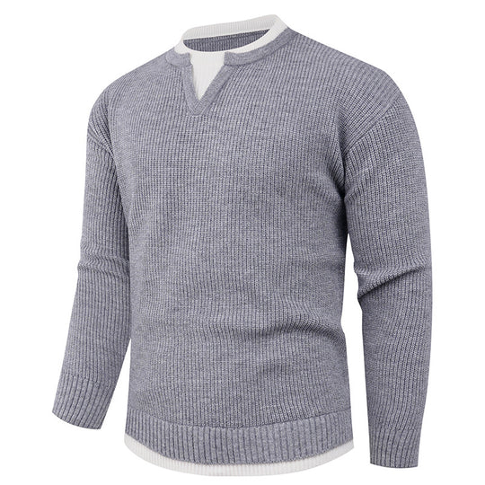Herren Strickpullover mit V-Ausschnitt und modernem Rippenmuster Heidi-Mode