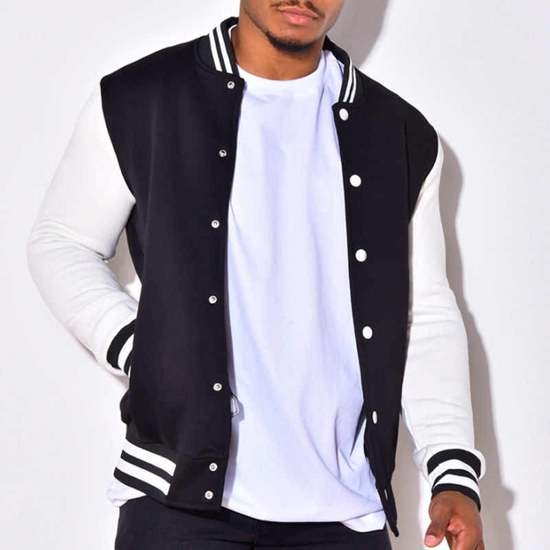 Herren Collegejacke mit kontrastierenden Ärmeln und Druckknopfverschlüssen Heidi-Mode