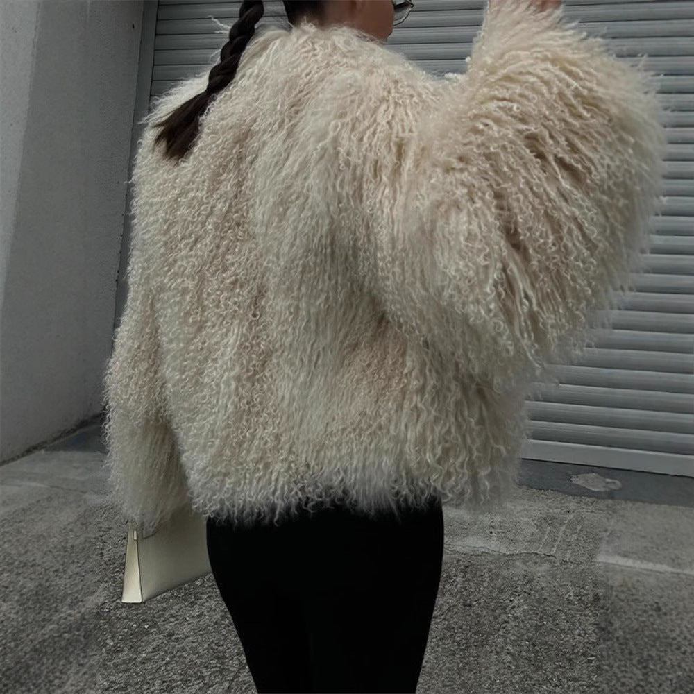 Damen Eleganter Kunstpelzmantel mit hohem Kragen und stilvollem Schnitt Heidi-Mode