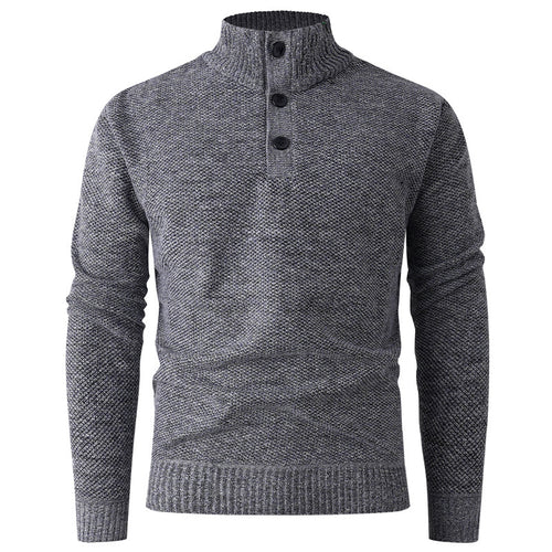 Herren Strickpullover mit hohem Kragen und durchgehendem Knopfverschluss Heidi-Mode